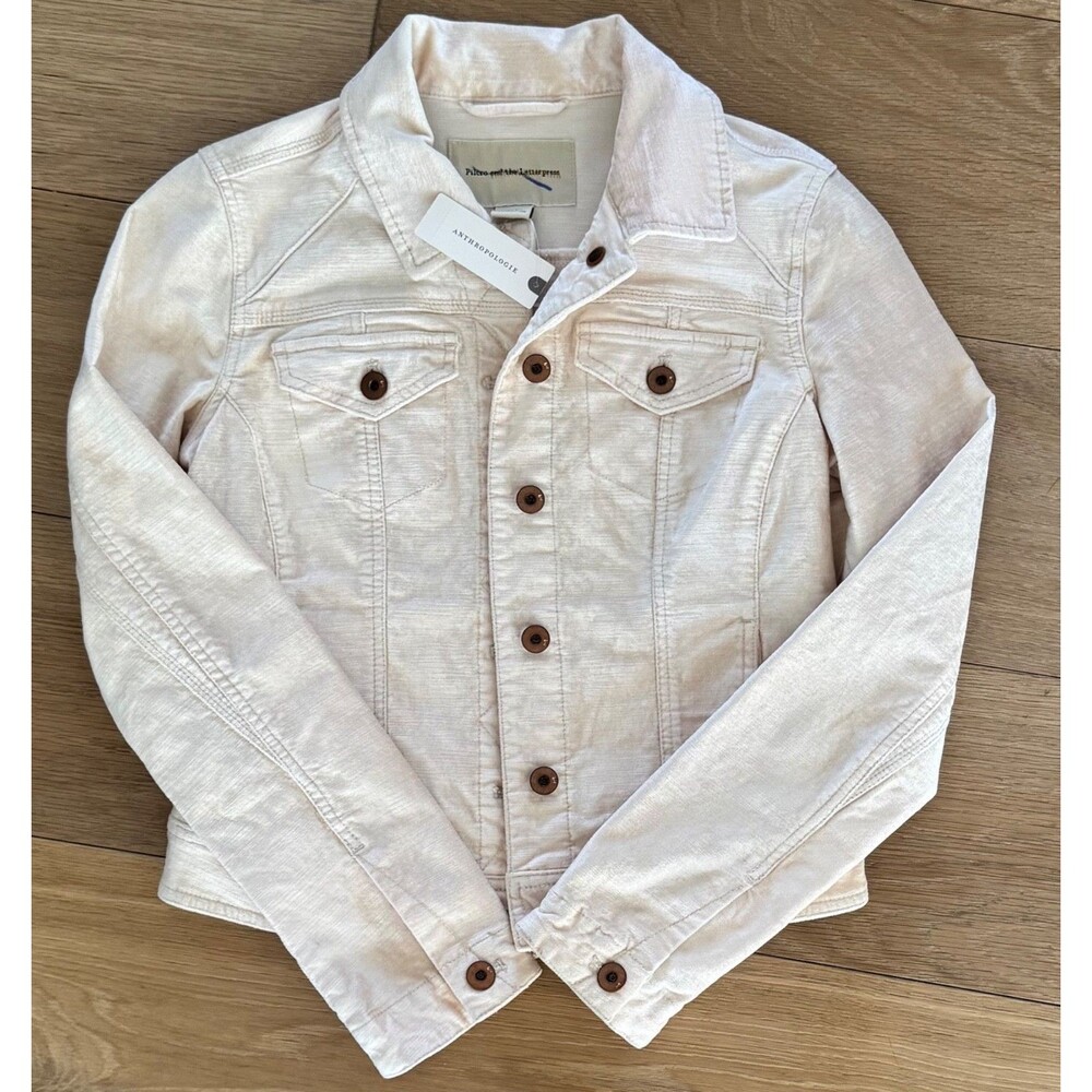 NEW Pilcro and the Letterpress Velvet Jacket Size XS Cream Button Up Slim Grunge